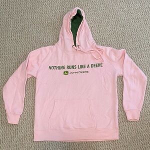 EUC John Deere Hoodie for Women size Small light pink with Green inside hood